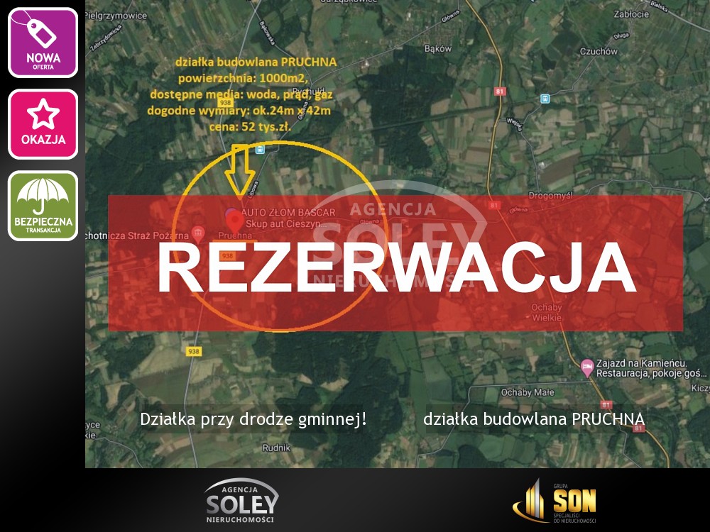 Nieruchomości: działka budowlana PRUCHNA