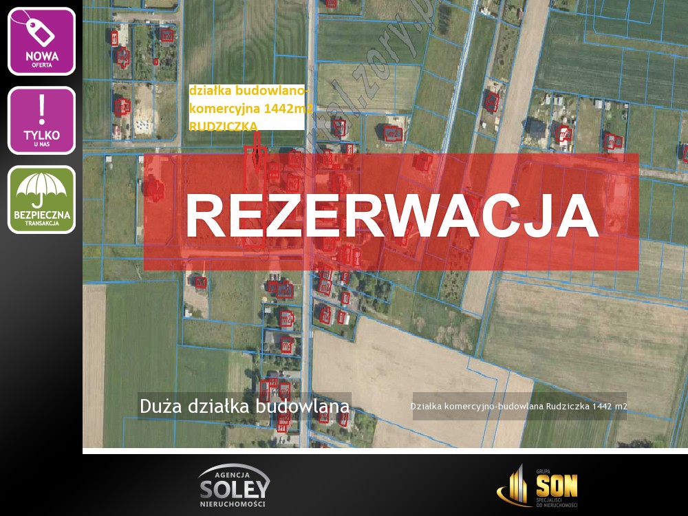 Nieruchomości: Działka komercyjno-budowlana Rudziczka 1442 m2